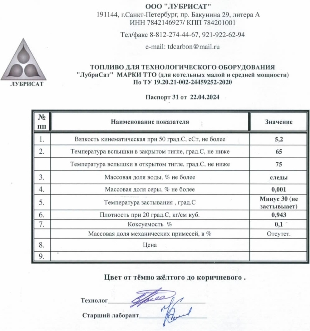 ЛУБРИСАТ топливо ифо-30 тто лубрисат